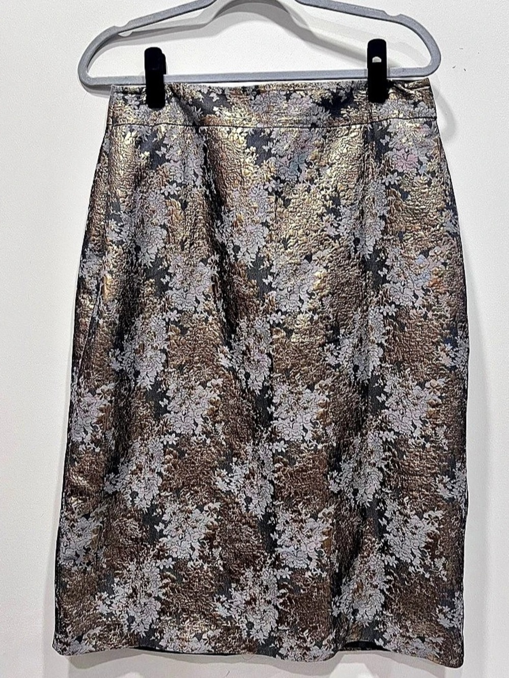 Liz Claiborne Metallic Floral Jacquard Pencil Skirt Brown & Gray Size 14